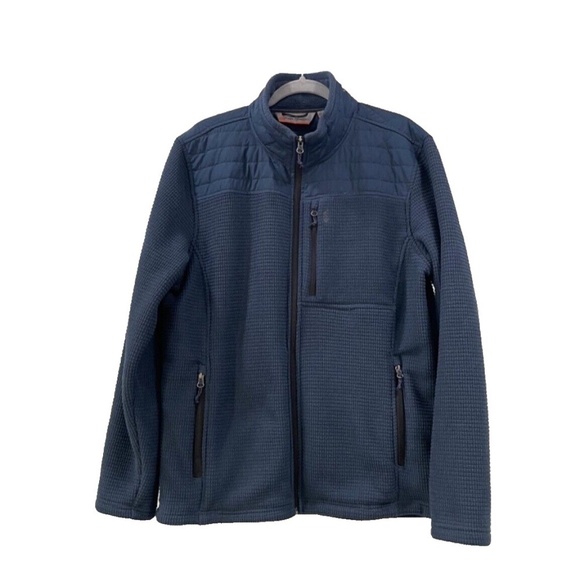 Free Country Men's Textured Fleece Zip Up Jacket; Zip Pockets; Blue; L (42-44) - Picture 1 of 10